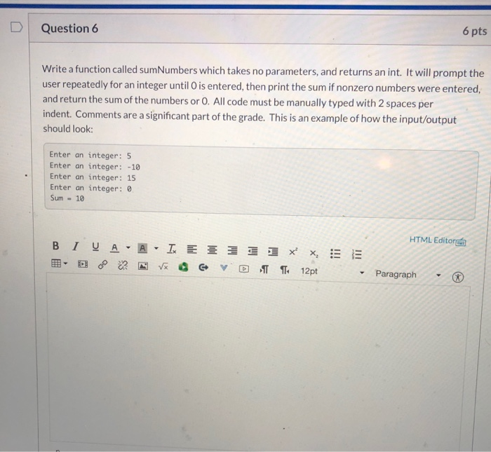 Solved Question 6 6 pts Write a function called sumNumbers | Chegg.com