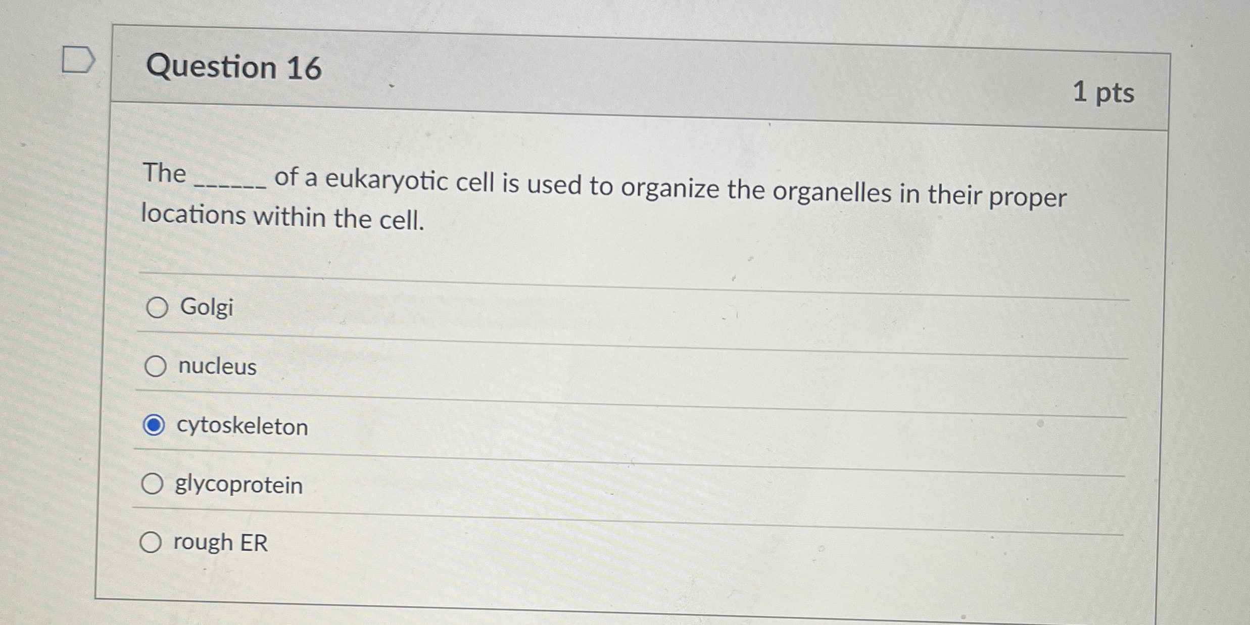 Solved Question 161 ﻿ptsThe ﻿of a eukaryotic cell is used | Chegg.com
