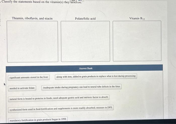 Solved Classify the statements based on the vitamin(s) they | Chegg.com