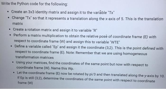 Solved Write the Python code for the following: • Create a | Chegg.com