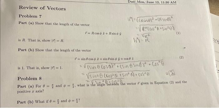 Solved Part (a) For θ=4π and ϕ=4π, what is the angle between | Chegg.com