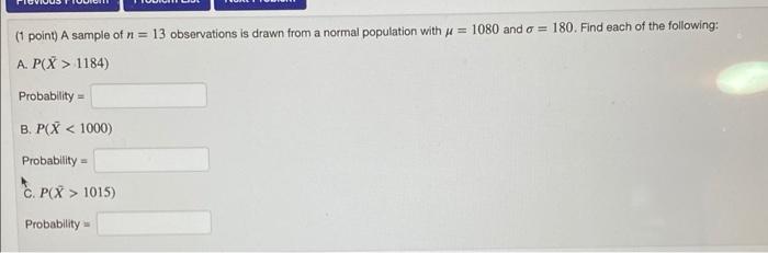 Solved (1 point) A sample of n = 13 observations is drawn | Chegg.com