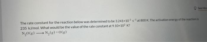 Solved The rate constant for the reaction below was | Chegg.com