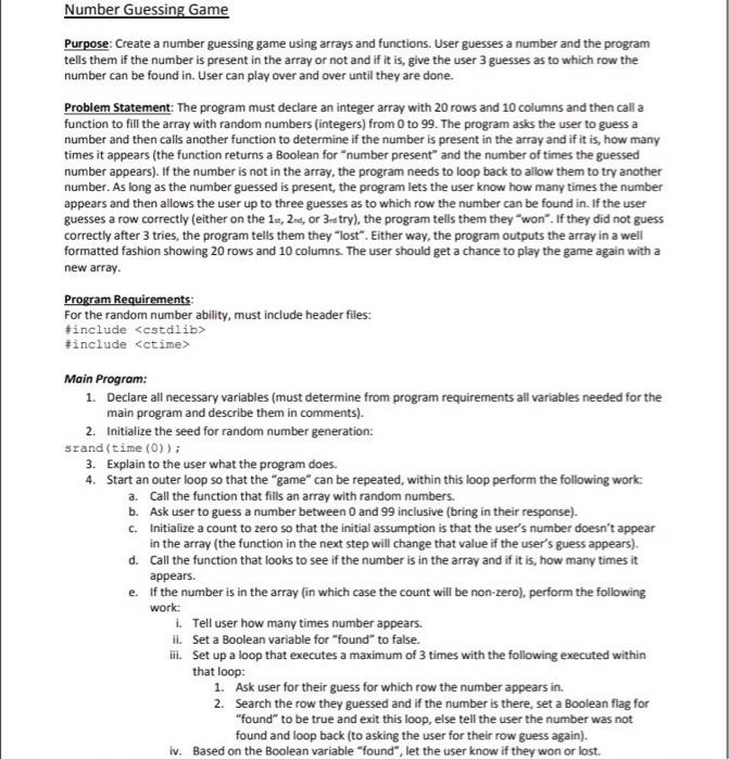 Solved Number Guessing Game Purpose: Create a number | Chegg.com