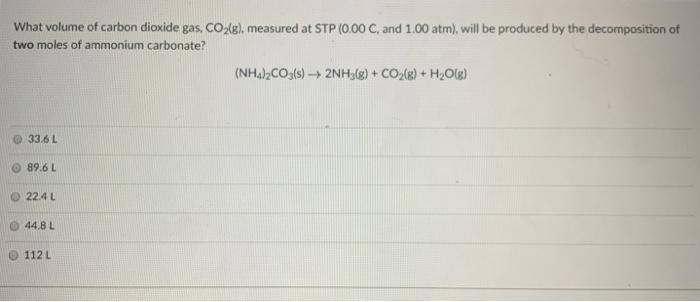 Solved What Volume Of Carbon Dioxide Gas Co2 G Measured Chegg Com