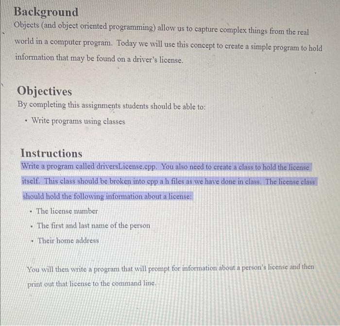 Solved Background Objects and object oriented programming) | Chegg.com