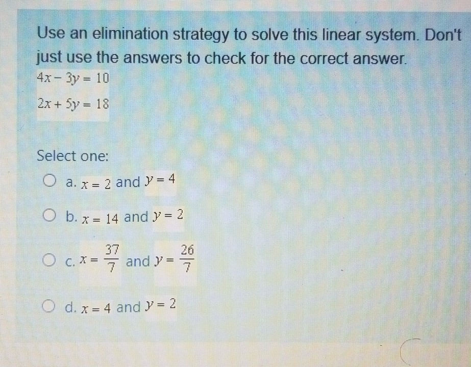 Solved Use an elimination strategy to solve this linear | Chegg.com