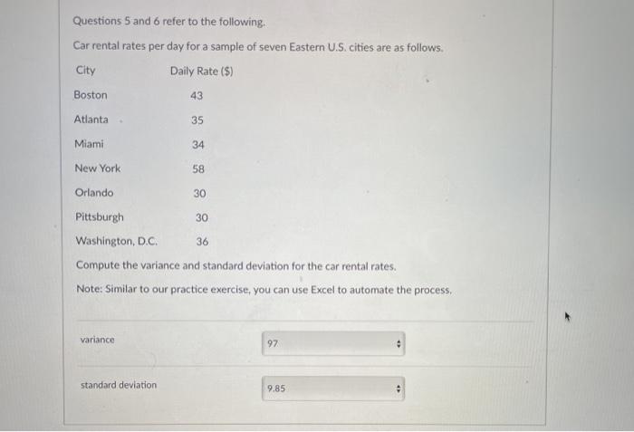 Solved Questions 5 and 6 refer to the following. Car rental | Chegg.com