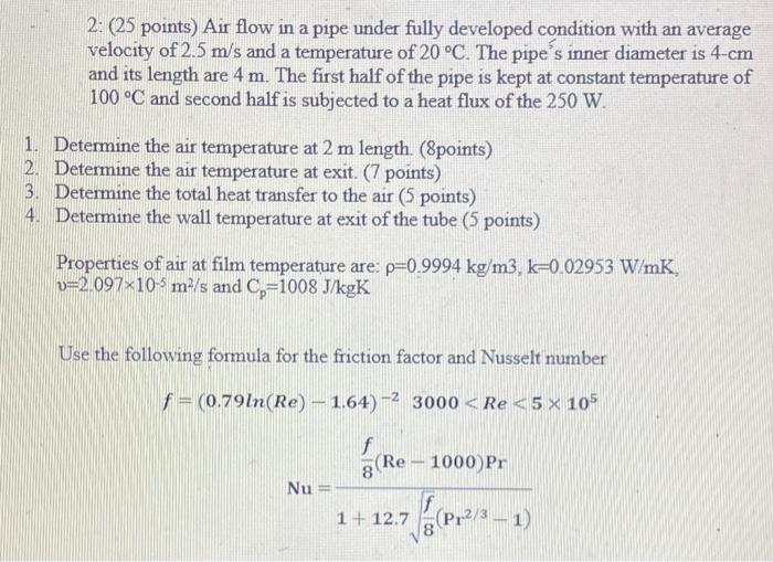 Solved 2: (25 points) Air flow in a pipe under fully | Chegg.com