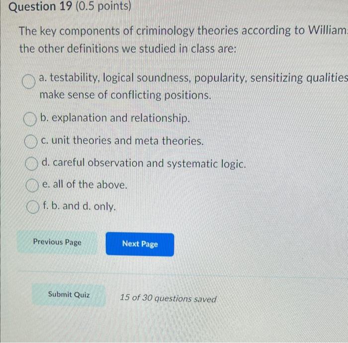 Solved The Key Components Of Criminology Theories According | Chegg.com