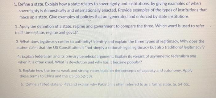 1. Define a state. Explain how a state relates to | Chegg.com