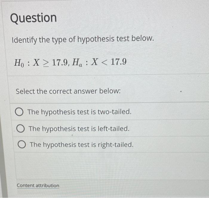 Solved Identify the type of hypothesis test below. | Chegg.com