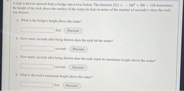 Solved A rock is thrown upward from a bridge into a river | Chegg.com