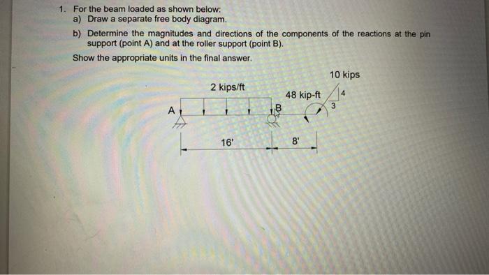 Solved 1. For The Beam Loaded As Shown Below: A) Draw A | Chegg.com