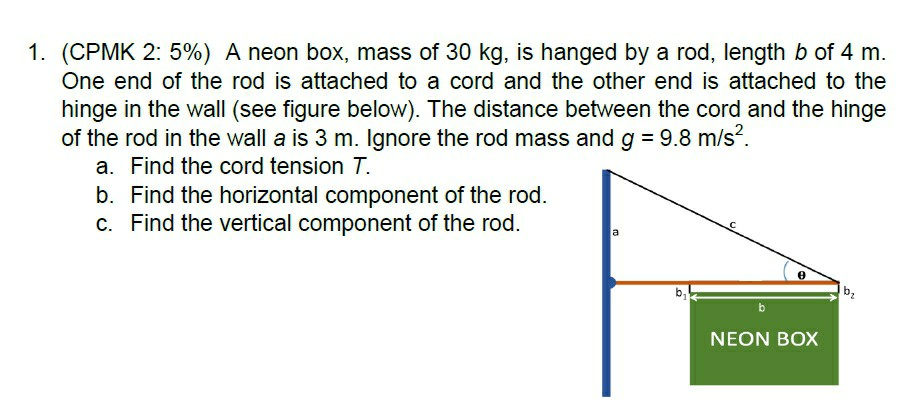 solved 1 cpmk 2 5 a neon box mass of 30 kg is hang chegg com