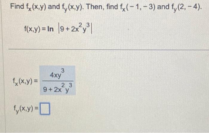 Solved Find Fx X Y And Fy X Y Then Find Fx 1 3 And