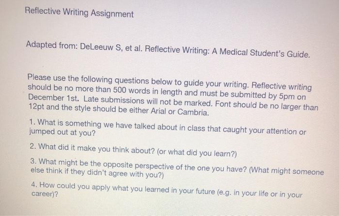 Solved Reflective Writing Assignment Adapted from: DeLeeuw | Chegg.com