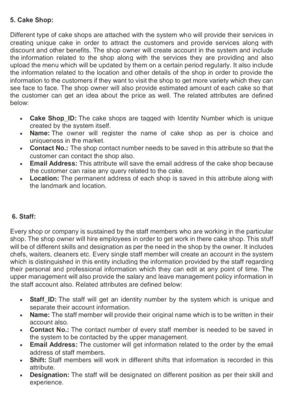 Solved Online Cake Ordering System FINAL YEAR PROJECTS | Chegg.com