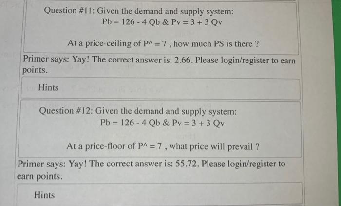 Solved Question #11: Given the demand and supply system: Pb | Chegg.com