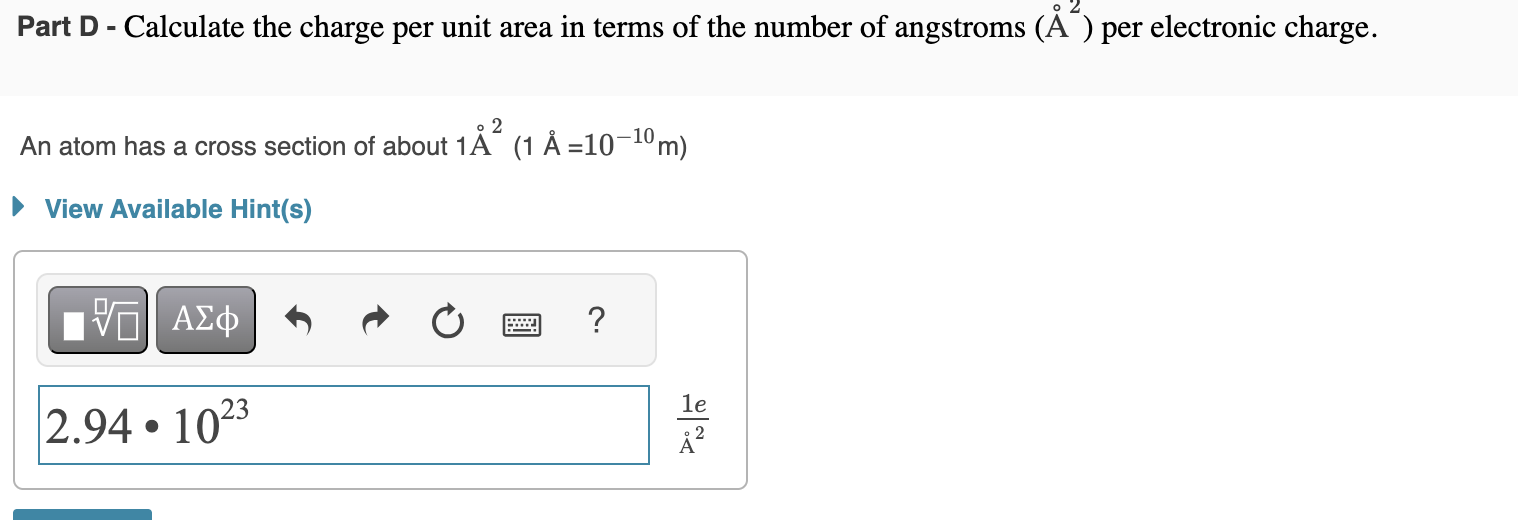Part D - ﻿Calculate the charge per unit area in terms | Chegg.com
