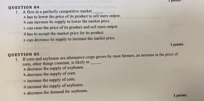 Solved QUESTION 84 1. A firm in a perfectly competitive | Chegg.com