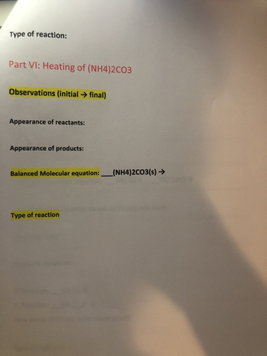 Solved Experiment 5 DATA SHEET (Chemical Reactions] Part 1: | Chegg.com