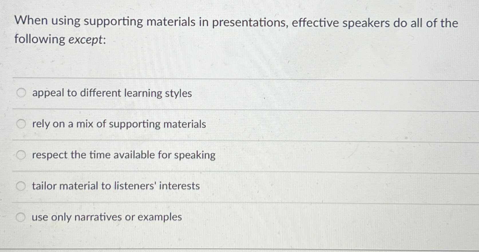 Solved When using supporting materials in presentations, | Chegg.com