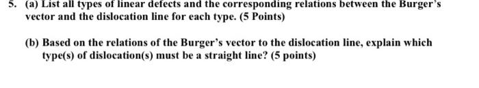 Solved 5. (a) List all types of linear defects and the | Chegg.com