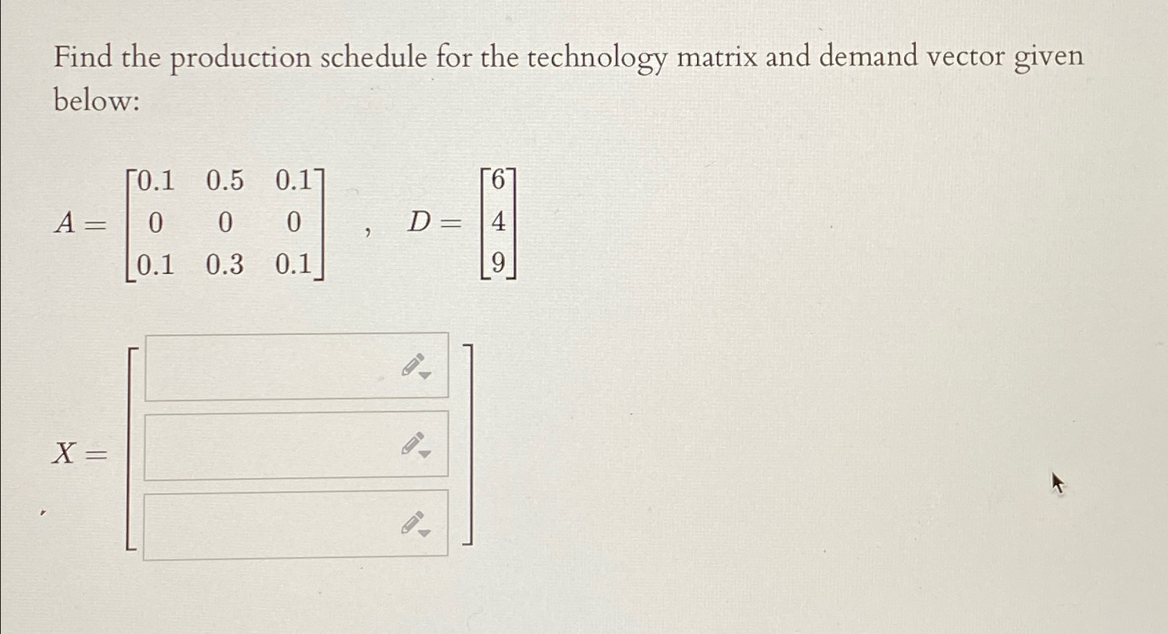 Solved Find the production schedule for the technology | Chegg.com