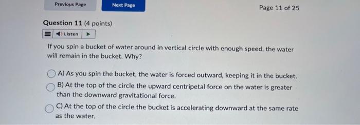 Solved If you spin a bucket of water around in vertical | Chegg.com