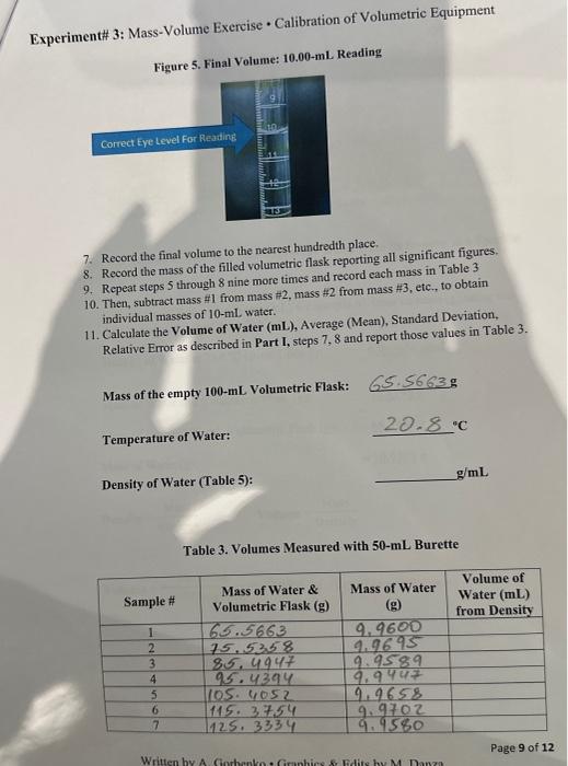 mass and volume measurement experiment