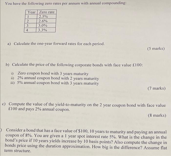 Solved You have the following zero rates per annum with | Chegg.com