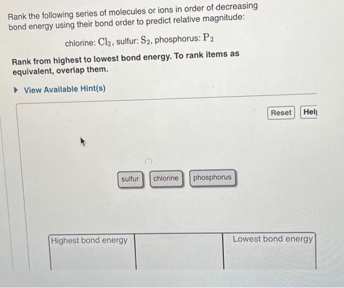 What is the bond order of S2 ? Express your answer | Chegg.com