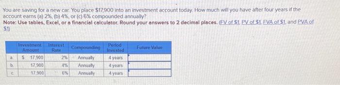 Solved You are saving for a new car. You place $17,900 into