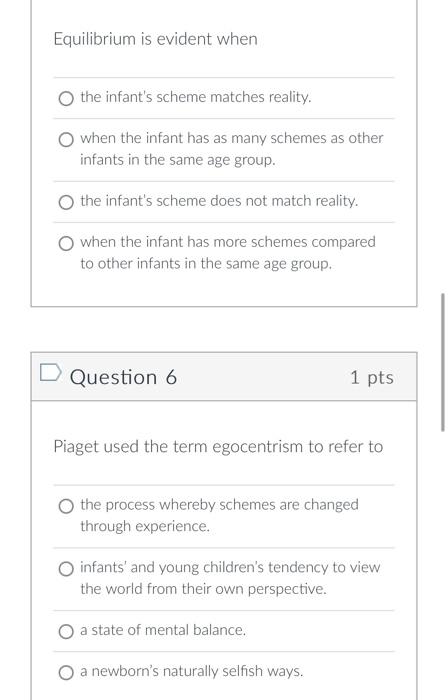 Solved Equilibrium is evident when the infant s scheme Chegg