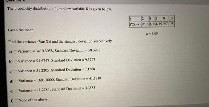 Solved The probability distribution of a random variable X | Chegg.com