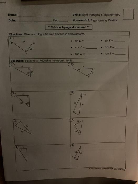 unit 7 homework 6 trigonometry review answer key