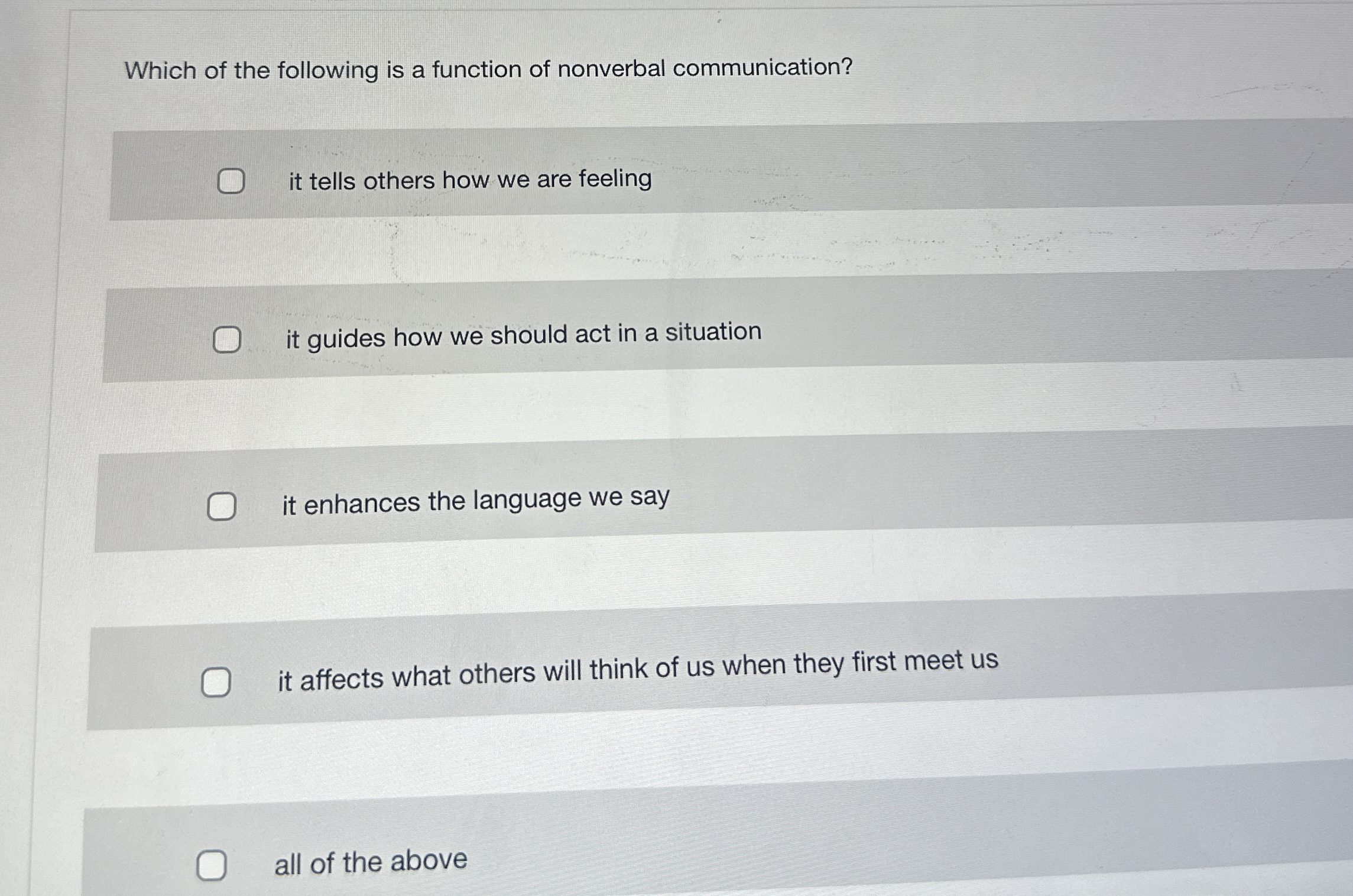 Solved Which of the following is a function of nonverbal | Chegg.com