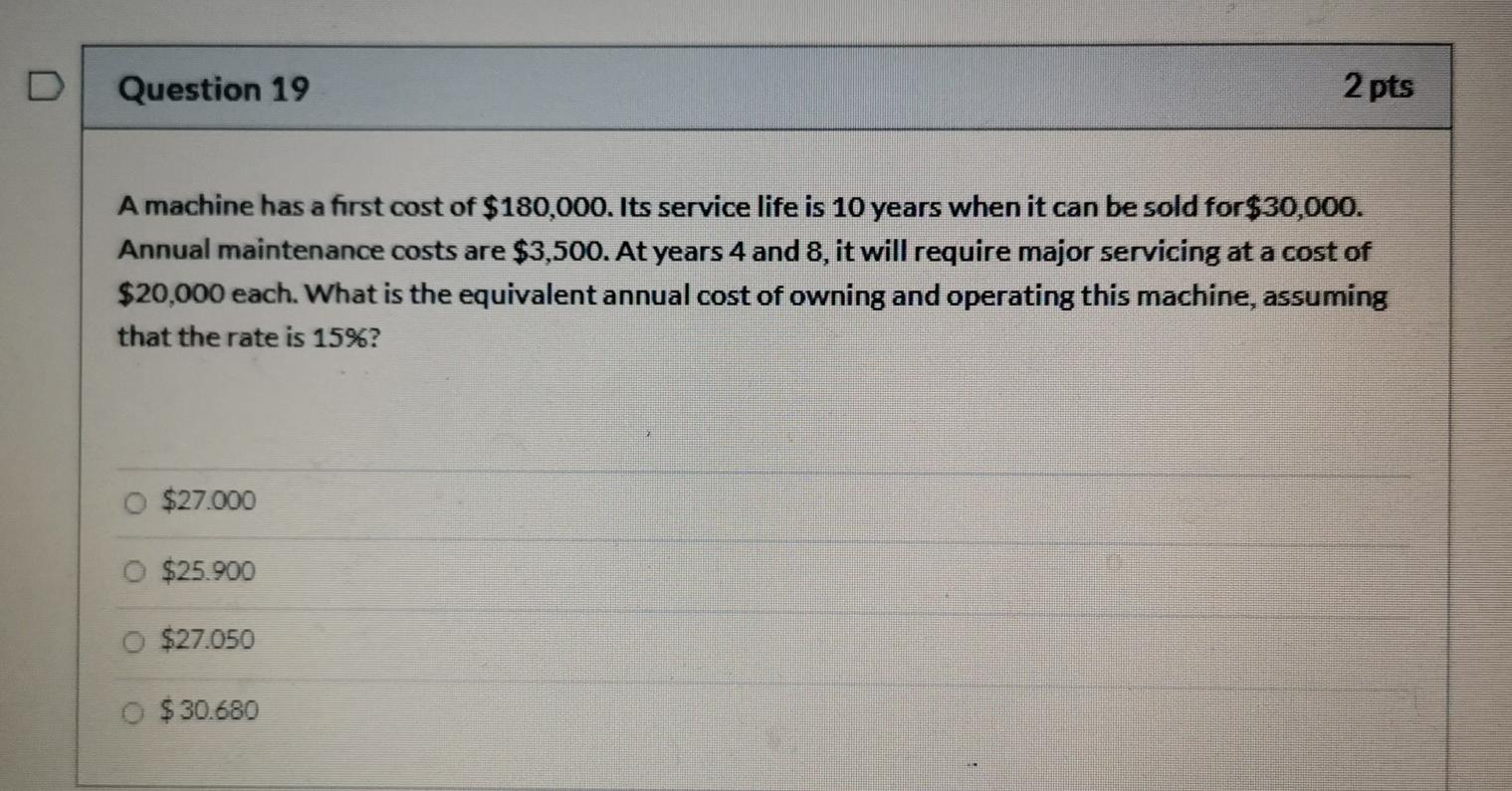 Solved Question 19 2 pts A machine has a first cost of | Chegg.com