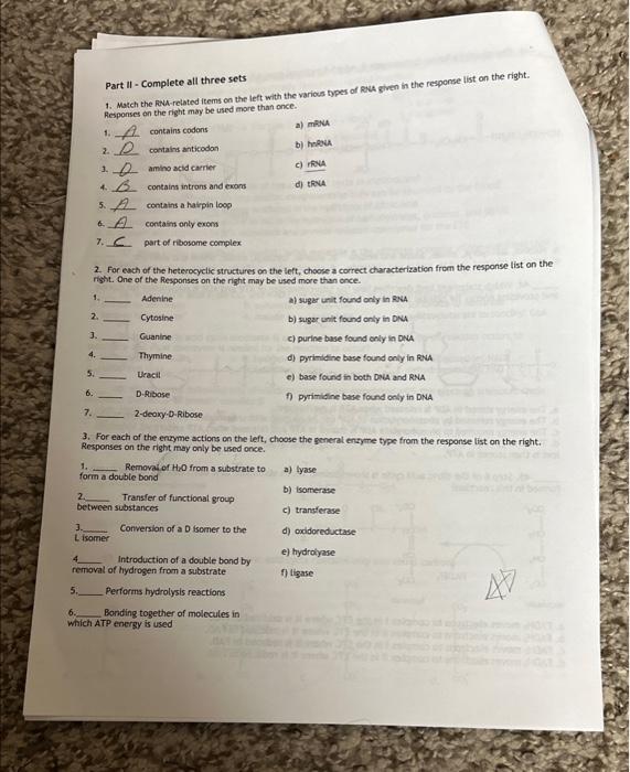Solved Part II - Complete all three sets 1. Masch the | Chegg.com