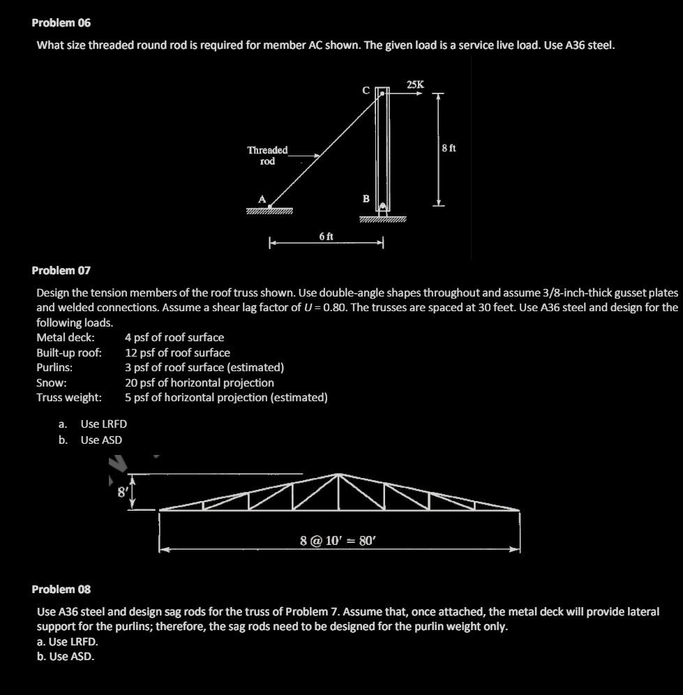 Solved Problem 06 What size threaded round rod is required | Chegg.com