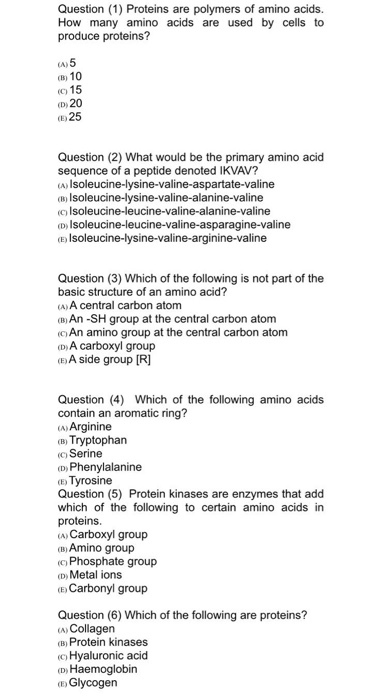 Solved Question (1) Proteins are polymers of amino acids. | Chegg.com