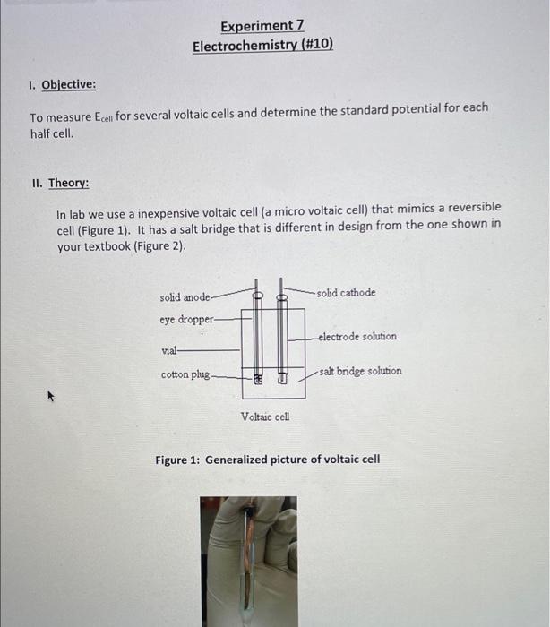 Experiment 7 Electrochemistry (#10) 1. Objective: To | Chegg.com