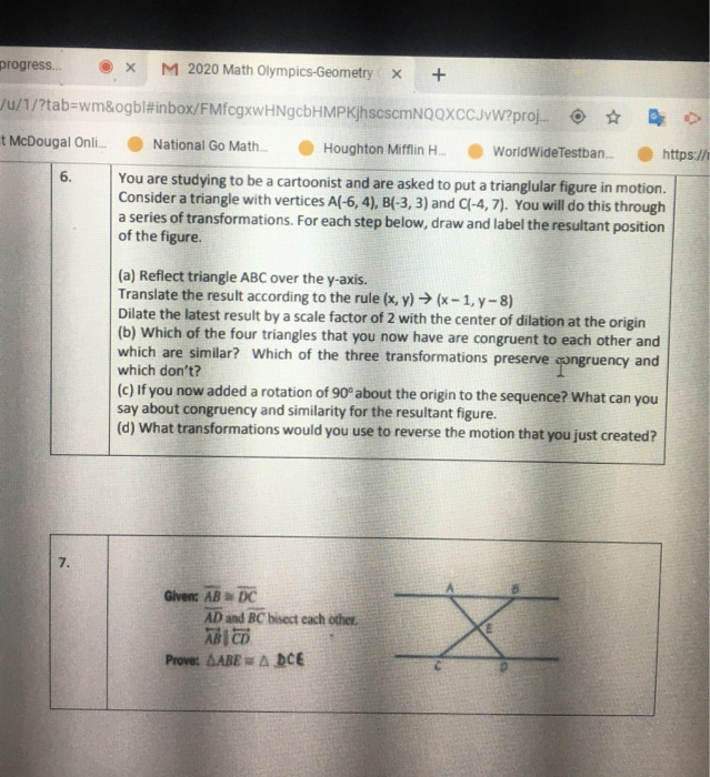 Solved Progress H M Math Olympics Geometry X U Chegg Com