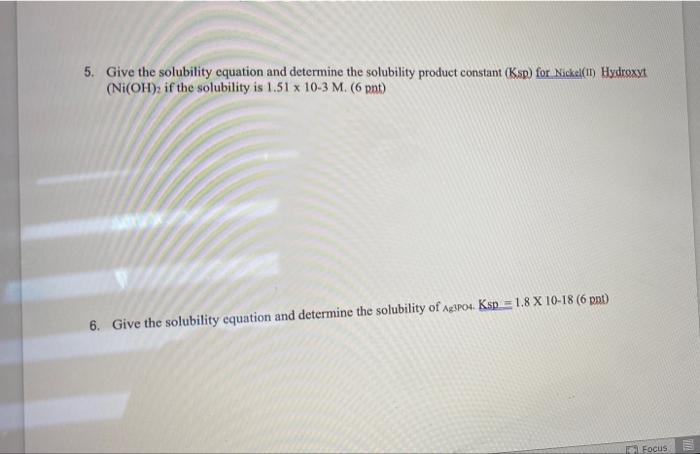 Solved 5. Give The Solubility Equation And Determine The | Chegg.com