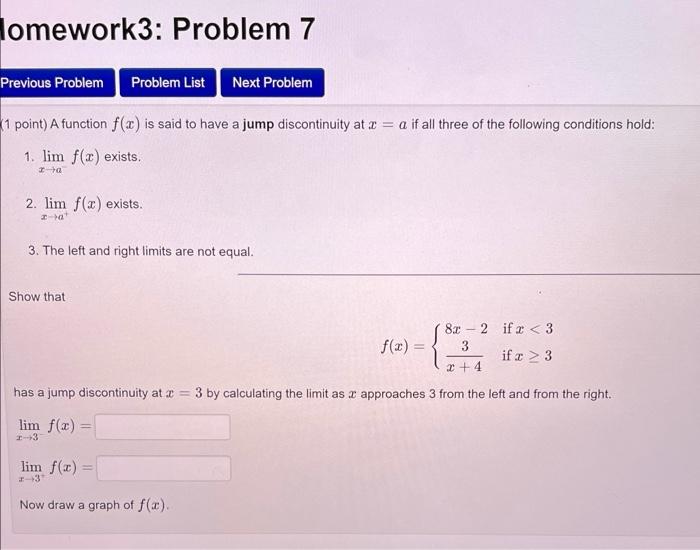 Solved 1 point) A function f(x) is said to have a jump | Chegg.com