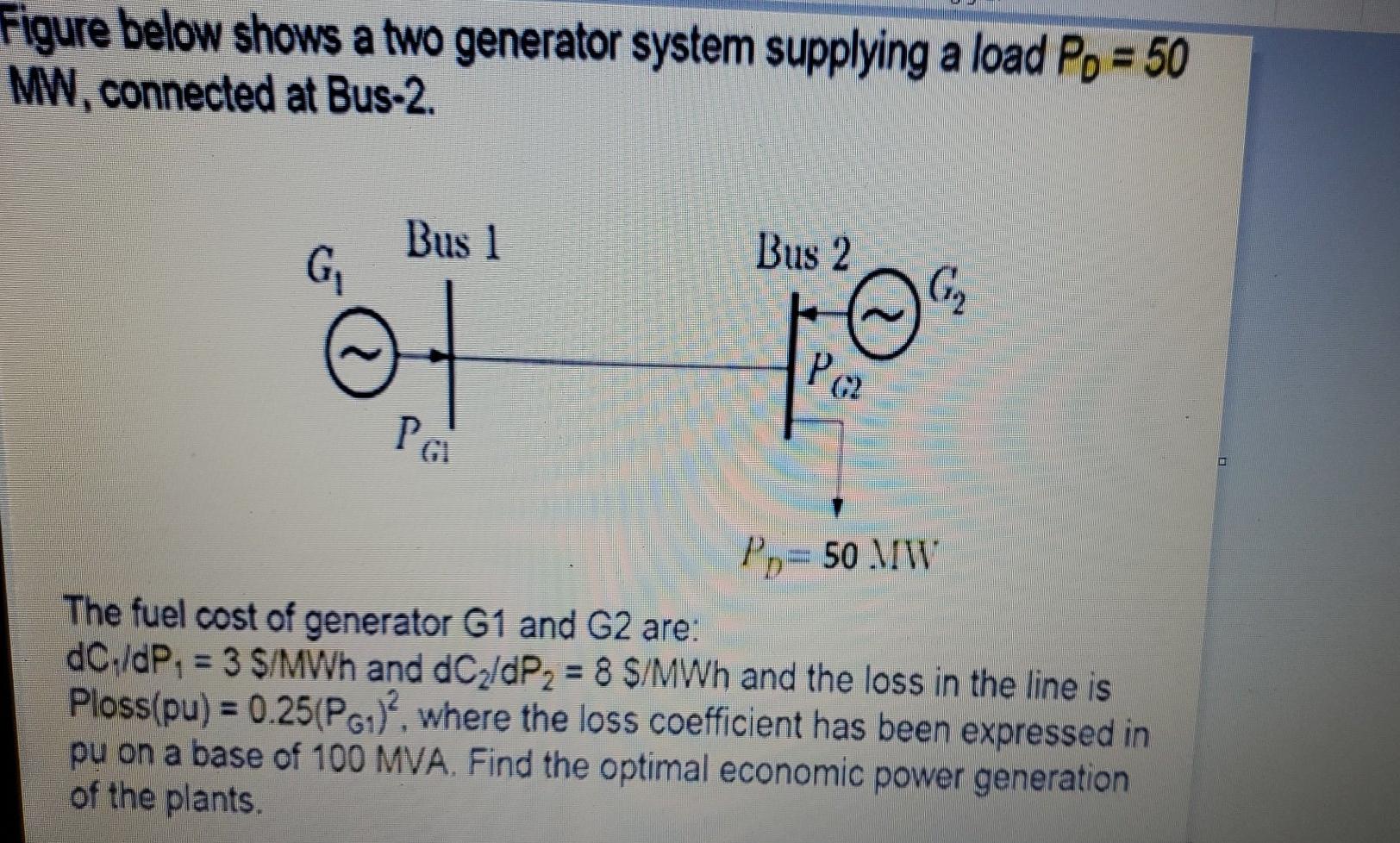 Solved Figure below shows a two generator system supplying a | Chegg.com