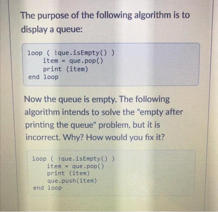 Solved The purpose of the following algorithm is to display | Chegg.com