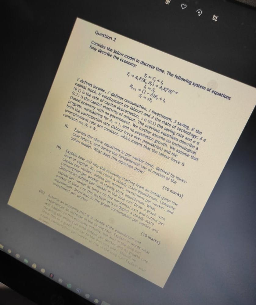 Solved ta. Question 2 Consider the Solow model in discrete | Chegg.com