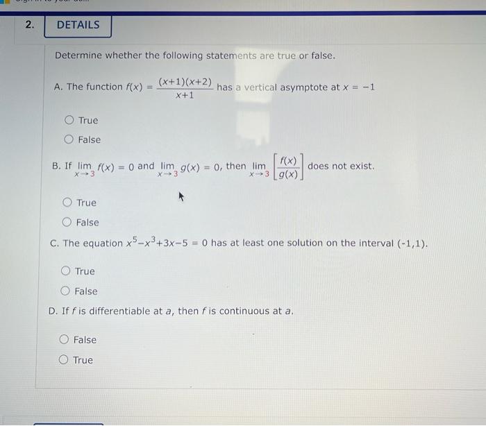 Solved Determine whether the following statements are true | Chegg.com